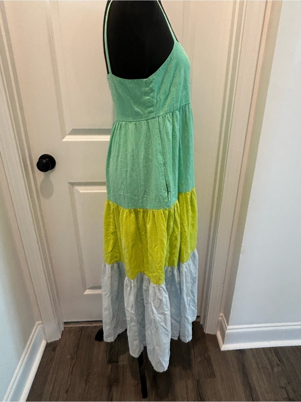 Tanya Taylor Tiered Swiss Dot Colorblock Maxi Dress Size 2 Mint Green Lime - Picture 2 of 12
